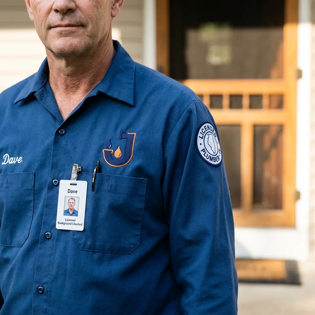 Licensed plumber showing ID badge in Port Jefferson, NY