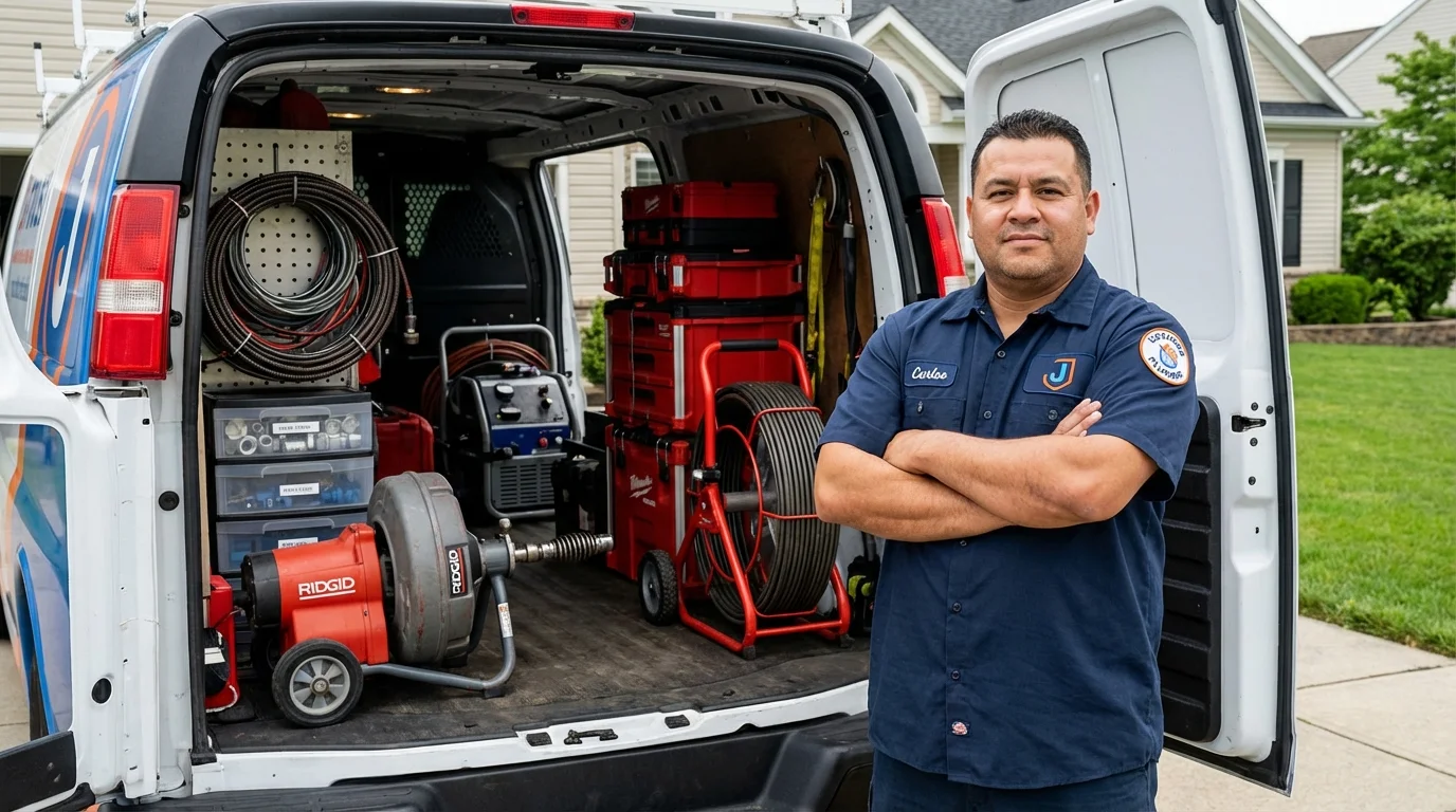 Professional drain cleaning equipment and Johns Plumbing LLC plumber in Port Jefferson