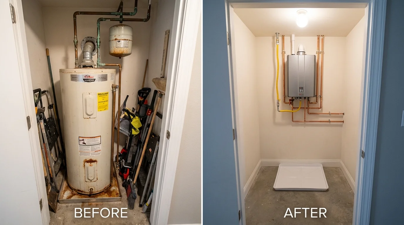 Tank water heater versus wall-mounted tankless unit comparison for Port Jefferson, NY homeowners